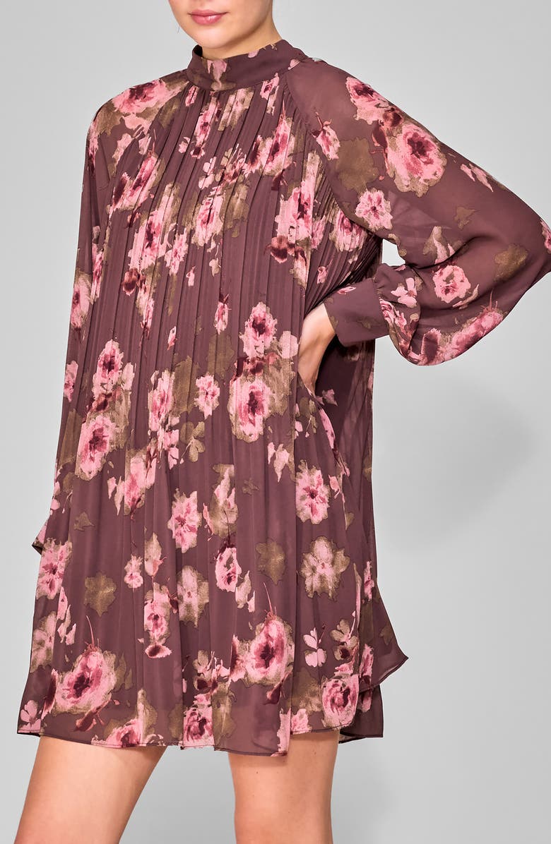 MELLODAY Floral Print Long Sleeve Minidress, Alternate, color, Burgundy Floral