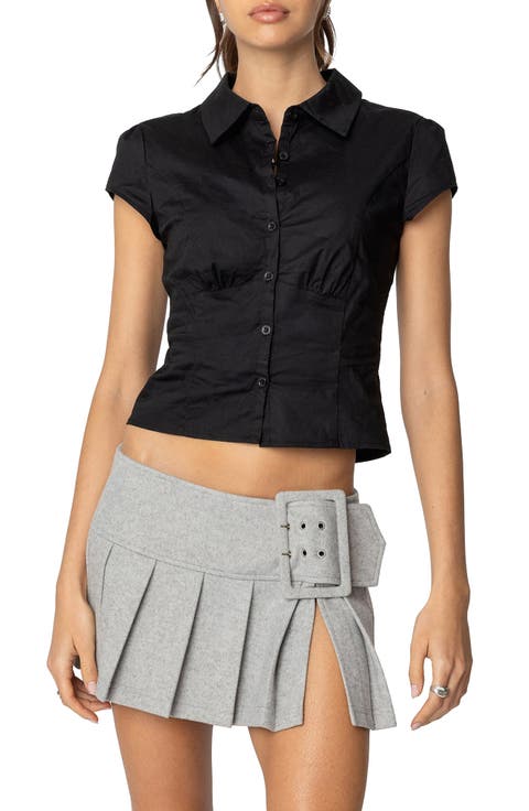 Massie Cap Sleeve Stretch Cotton Button-Up Shirt