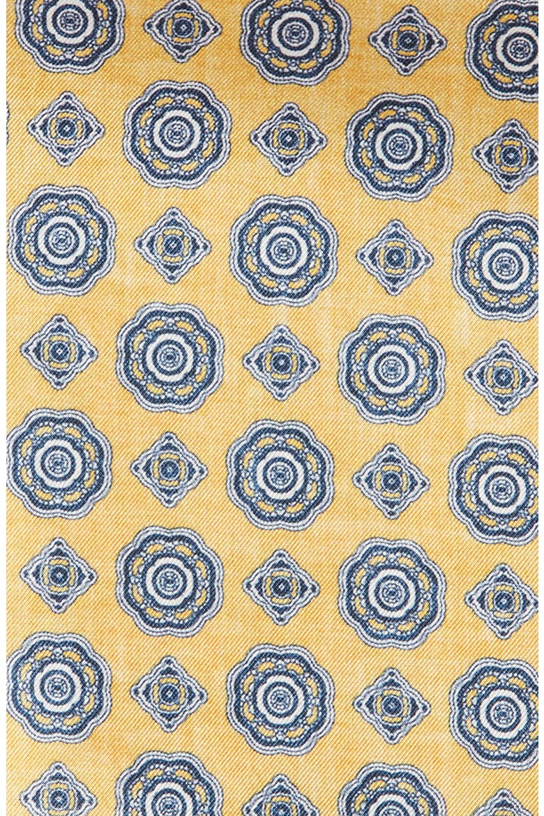 Medallion Reversible Silk Pocket Square, Alternate, color, YELLOW