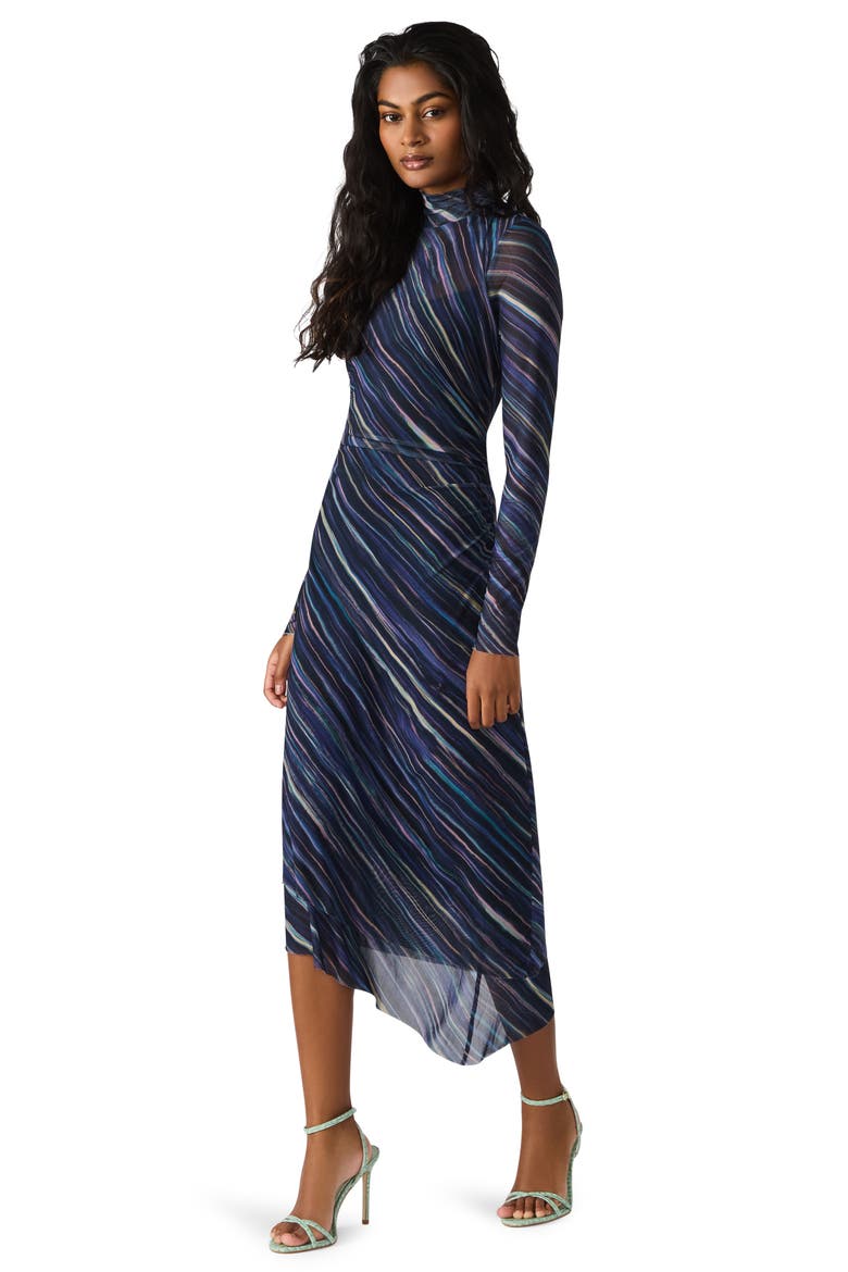 long sleeve mesh midi dress Navy Floral Flocked Hand Wash Cold AFRM Long-Sleeve Mock-Neck Mesh Midi