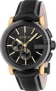 Gucci 'G-Chrono' Guilloche Dial Leather Strap Watch, 44mm