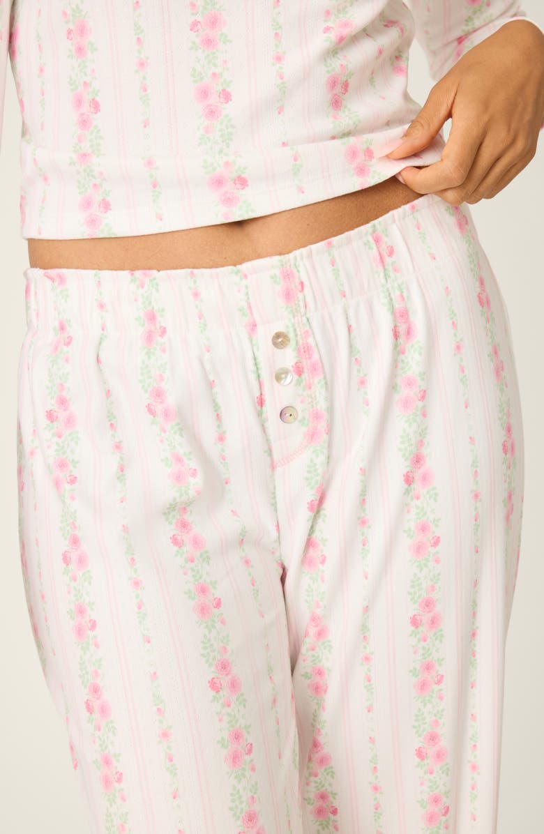 PJ Salvage Roses Are Pink Double Brushed Pointelle Pajama Pants, Alternate, color, Ivory