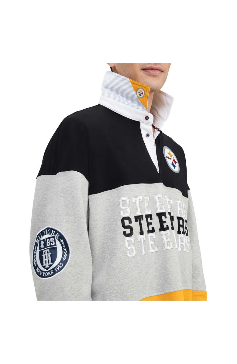 Tommy Hilfiger Men's Tommy Hilfiger Black Pittsburgh Steelers Connor Oversized Rugby Long Sleeve Polo, Alternate, color,