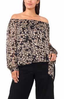 Vince Camuto Floral Metallic Print Off the Shoulder Top