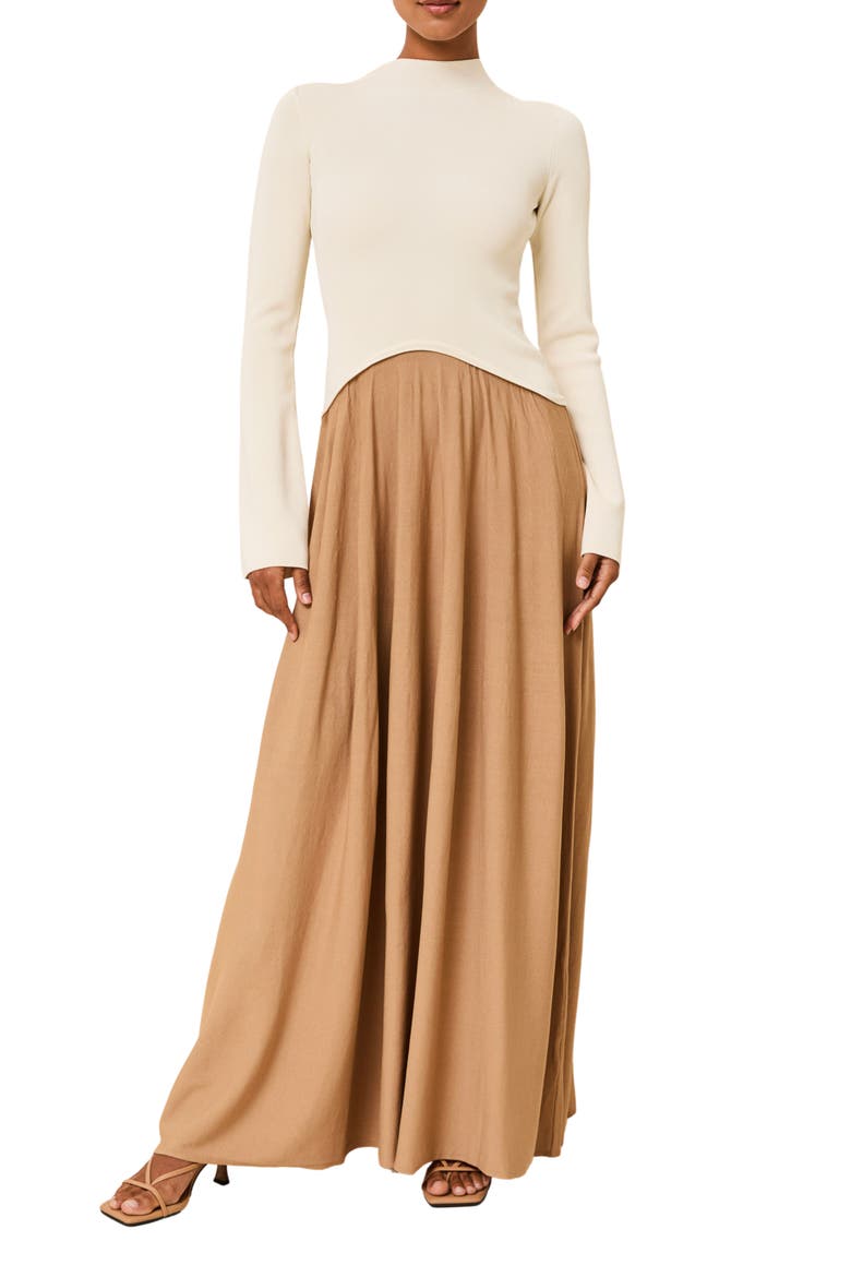 Soglio Long Sleeve Maxi Swetter Dress, Main, color, CAMEL