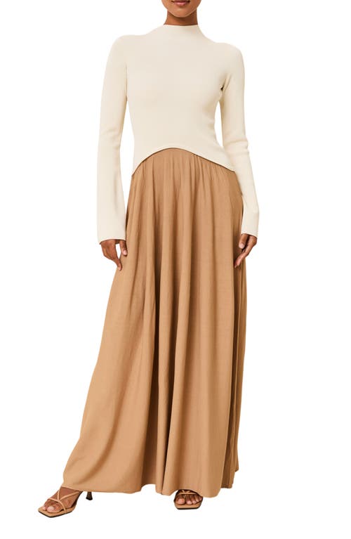 Solid & Striped Soglio Long Sleeve Maxi Swetter Dress In Brown