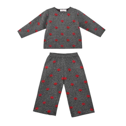 Sweet Cactus Apple Knit Outfit Set In Gray