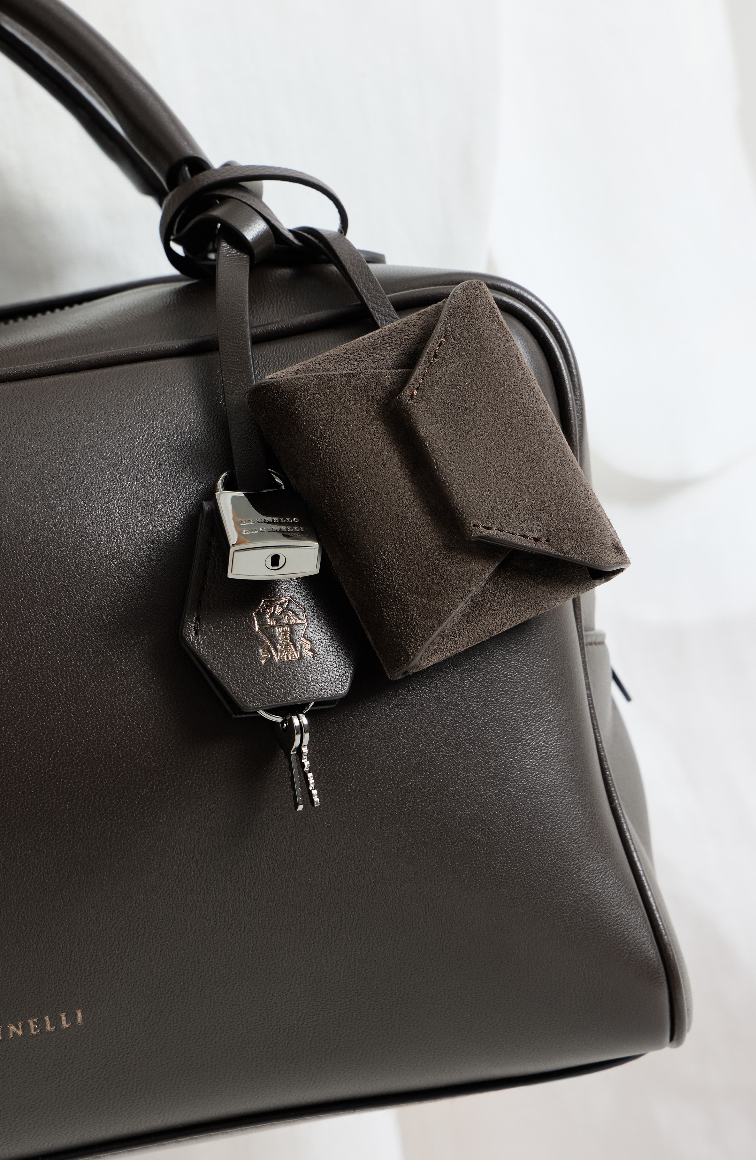 Brunello Cucinelli Suede bag charm, Alternate, color, Rust Brown