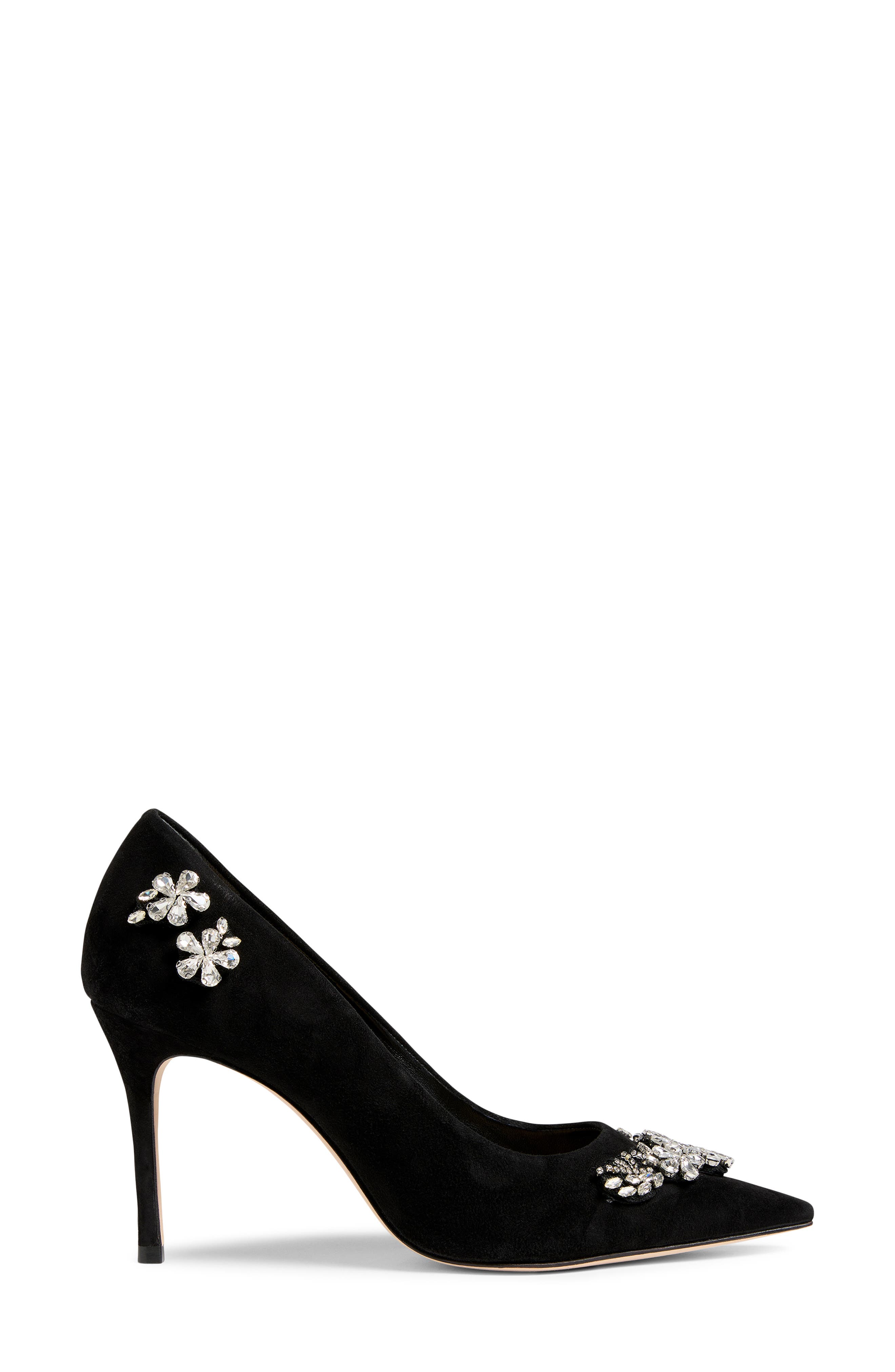 Cinq à Sept Appliqué Pointed Toe Pump, Alternate, color, Black/ Clear Crystal
