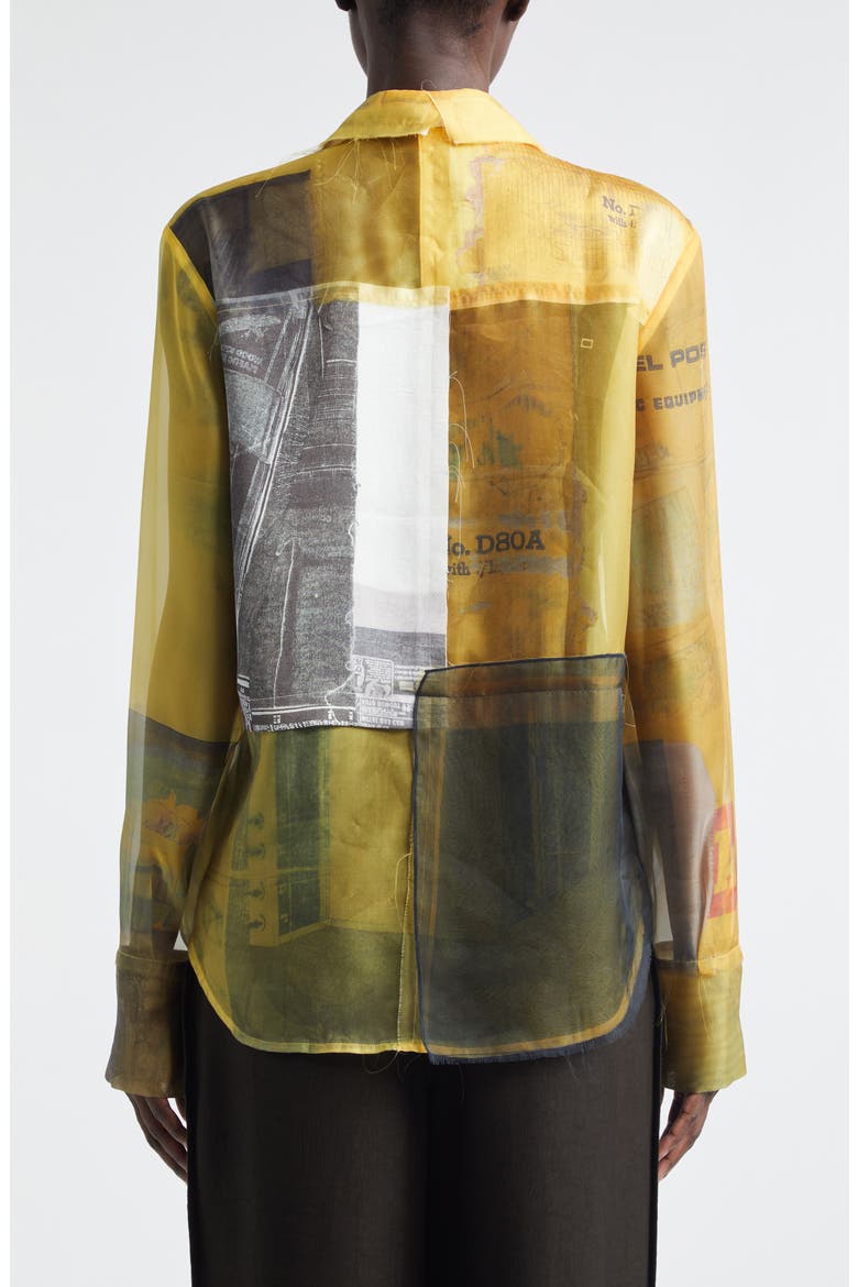 Collage Sheer Organza Button-Up Shirt, Alternate, color, YELLOW MULTI