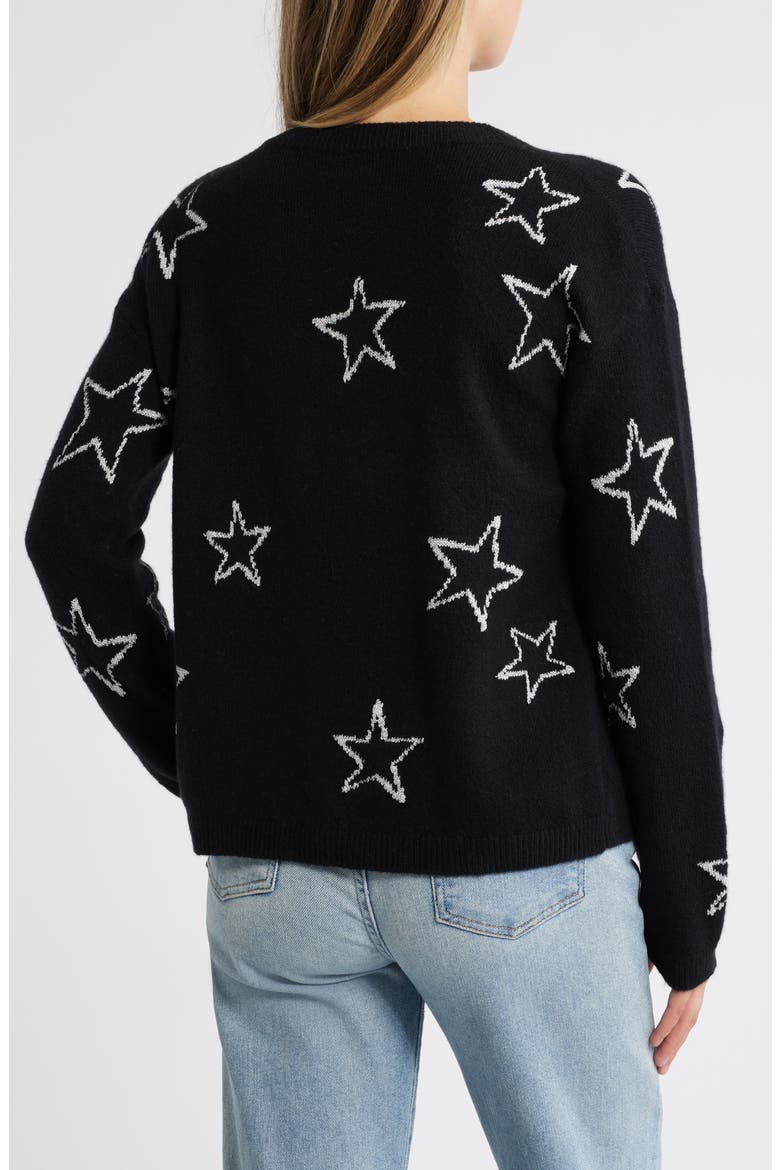 Star Jacquard Sweater, Alternate, color, BLACK- SILVER SKETCHED STAR