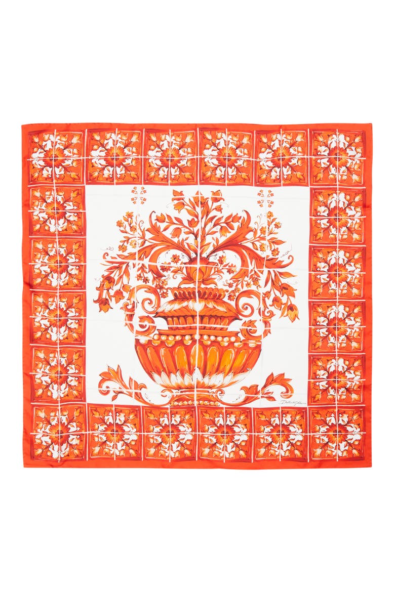 Majolica Print Silk Square Scarf, Alternate, color, MAIOLICA 7 ORANGE