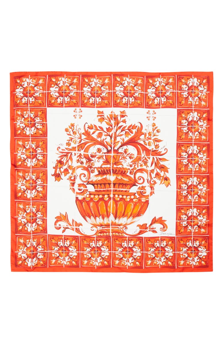 Dolce&Gabbana Majolica Print Silk Square Scarf, Alternate, color, Maiolica 7 Orange