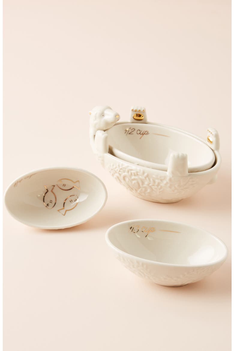 Anthropologie Set of 4 Polar Bear Stoneware Measuring Cups, Alternate, color, WHITE