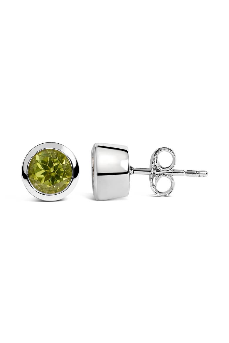 .925 Sterling Silver 6MM Bezel Set Created Gemstone Solitaire Stud Earrings, Alternate, color, Green Peridot