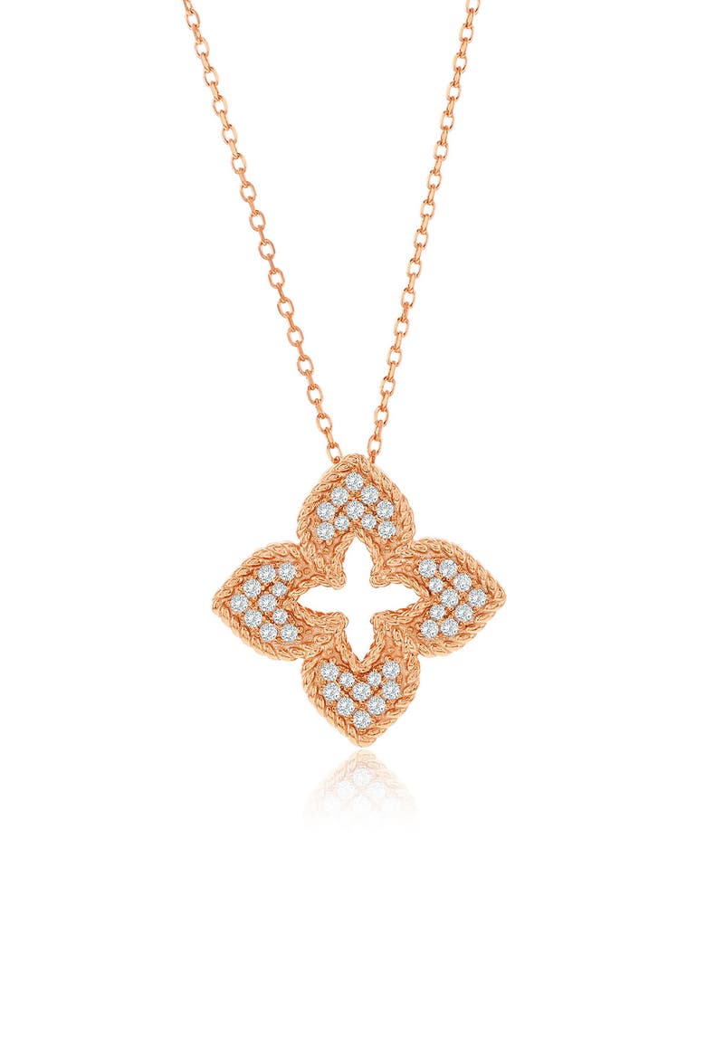 Pavé Cubic Zirconia Clover Pendant Necklace, Main, color, PINK