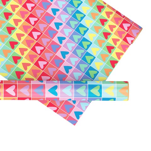 Eight Sheets Two-Sided "Rainbow Hearts" Heavyweight Gift Wrap