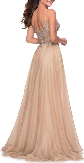 A-line Gown with Sheer Floral Embellished Bodice