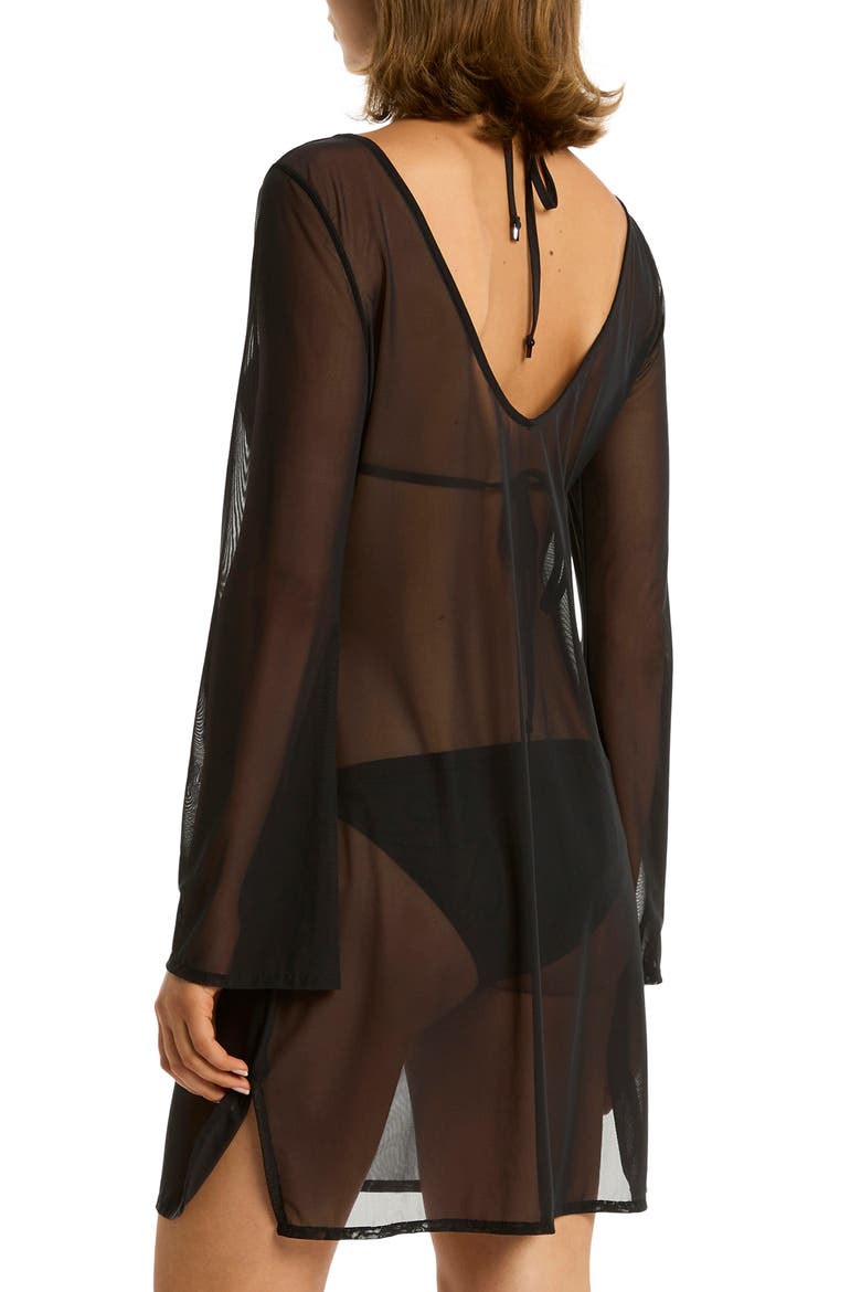 Day Club Long Sleeve Mesh Cover-Up Dress, Alternate, color, BLACK