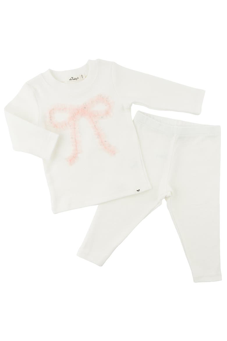 Ruffle Bow Pink Silver-Fleck Tulle Two Piece Set, Alternate, color, Cream