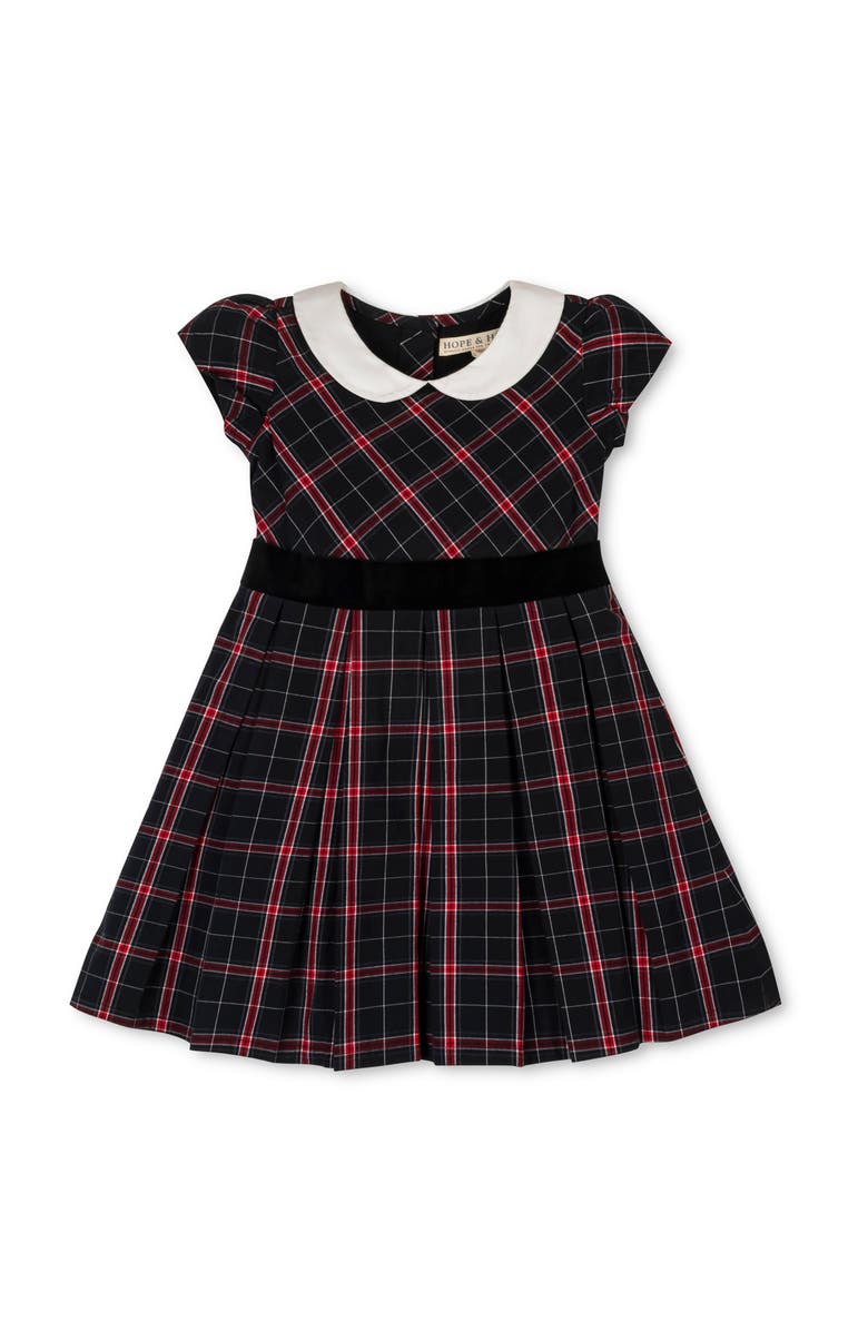 Hope & Henry Kids' Organic Stretch Poplin Peter Pan Collar Dress with Velveteen, Main, color, Black Ballet Plaid
