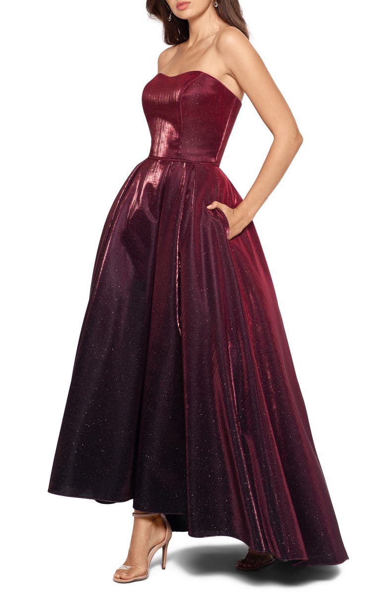 Betsy & Adam Strapless Ombré High/Low Gown, Alternate, color, 