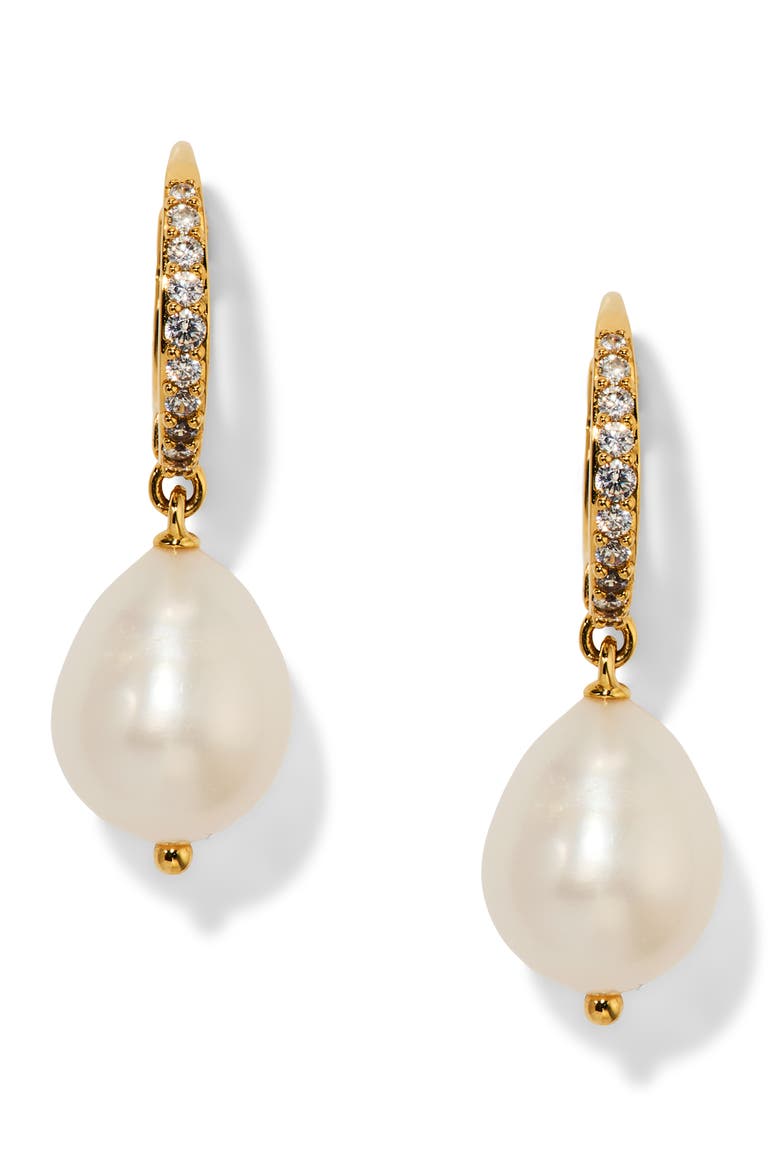 Madrid Freshwater Pearl Double Drop Earrings, Main, color, GOLD