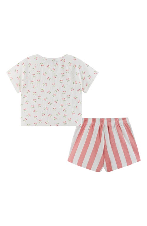 Andy & Evan Kids' Cherry Stripe Cotton Short Pajamas In White