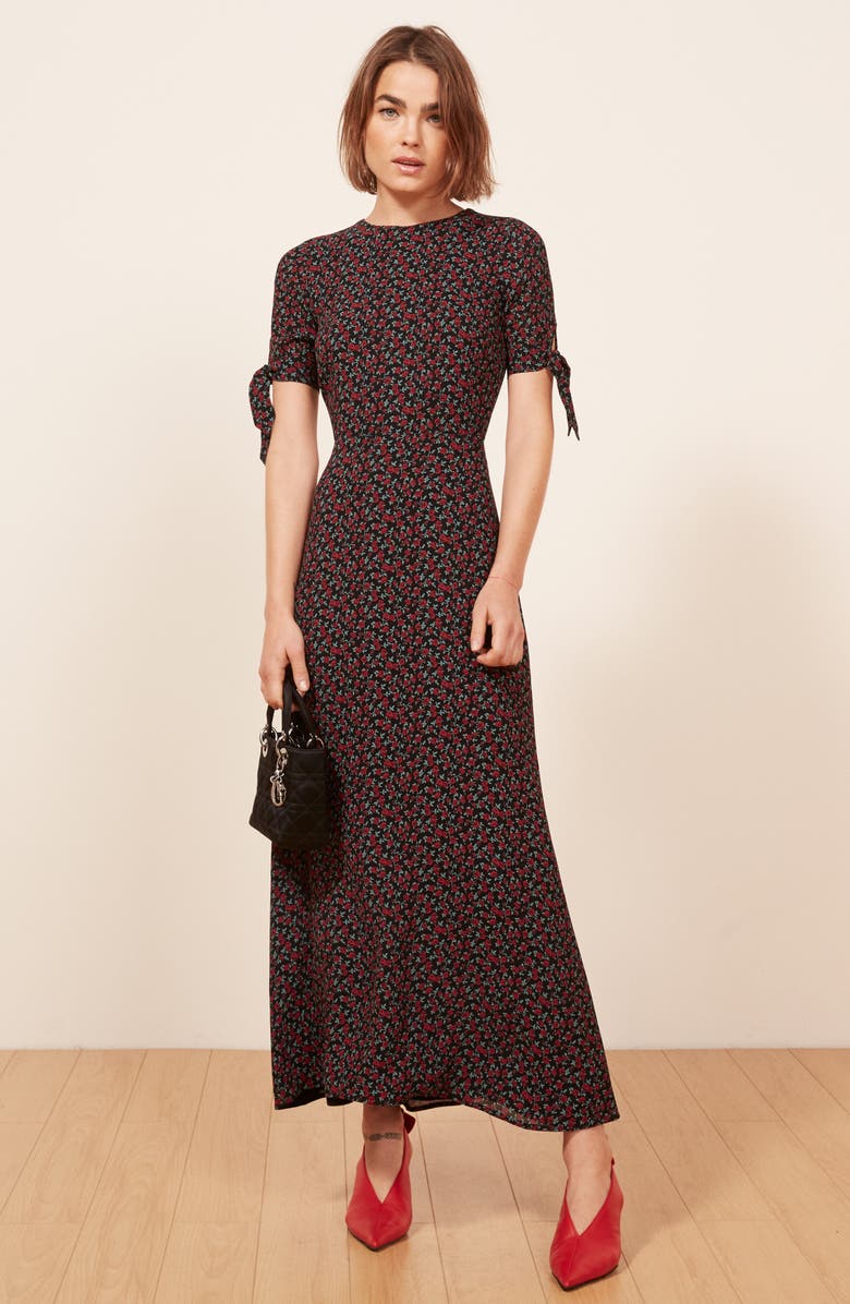 Reformation Amsterdam Tie Sleeve Body-Con Maxi Dress, Alternate, color, 