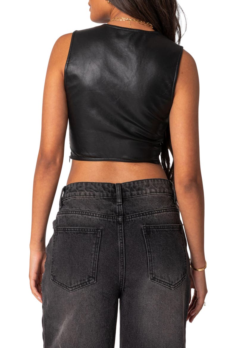 Crescent Faux Leather Crop Top, Alternate, color, BLACK