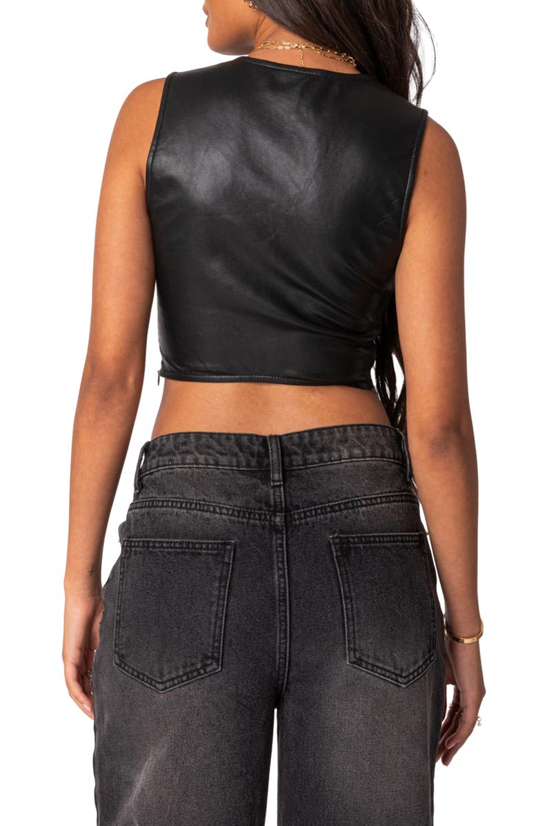 EDIKTED Crescent Faux Leather Crop Top, Alternate, color, Black