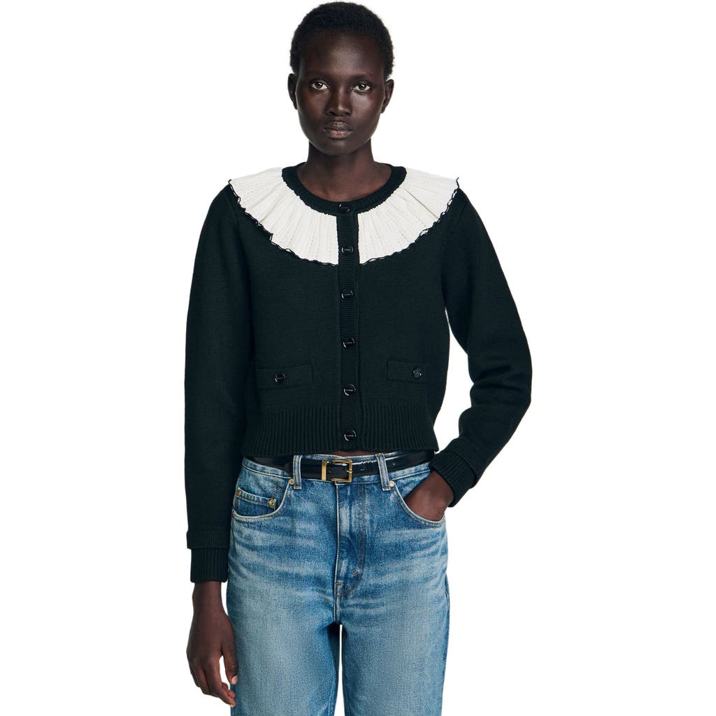 Sandro Cardigan With Contrast Collar In Black