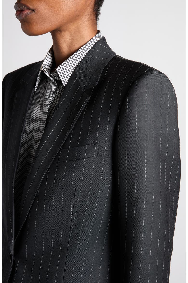 Chalk Stripe Wool & Mohair Jacket, Alternate, color, BLACK/ WHITE