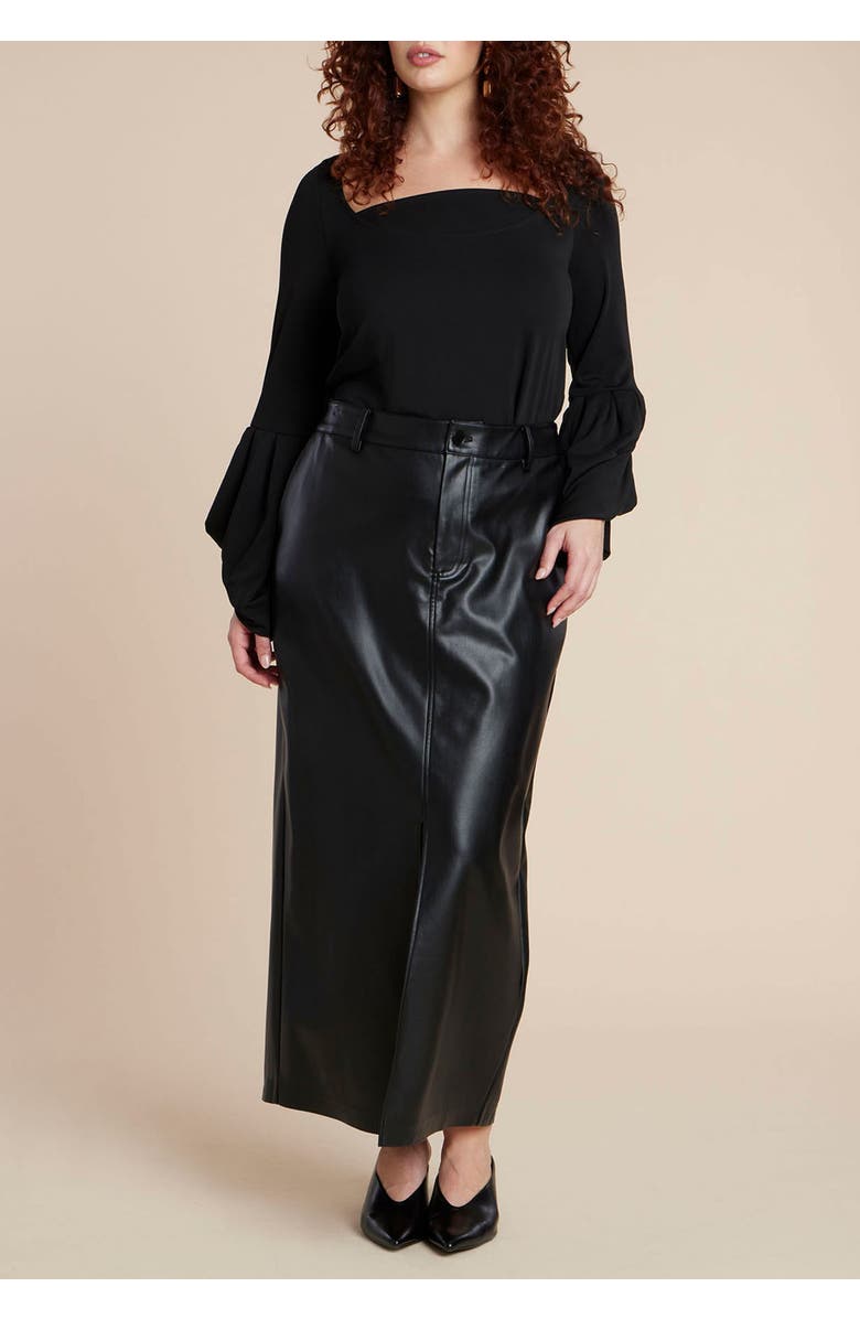 ELOQUII Draped Cuff Top, Alternate, color, Black Onyx