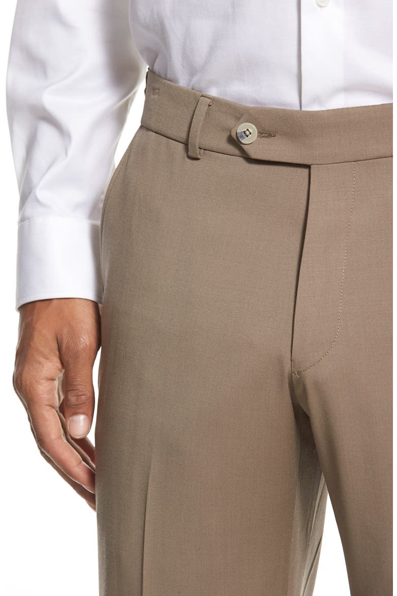 Classic Fit Flat Front Solid Wool Dress Pants, Alternate, color, BRITISH TAN