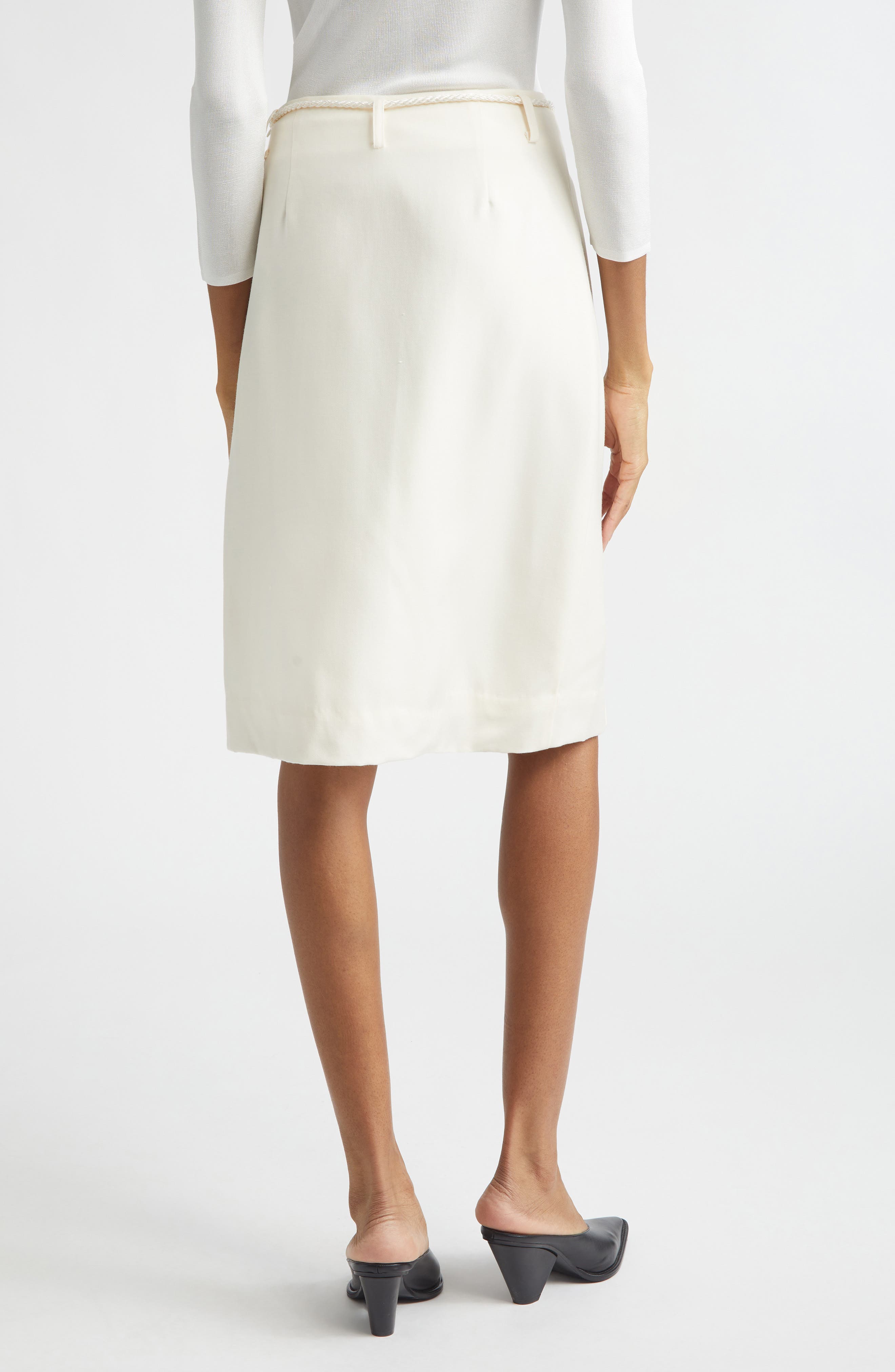 Elspeth Button Front Belted Wool Midi Skirt - image 2