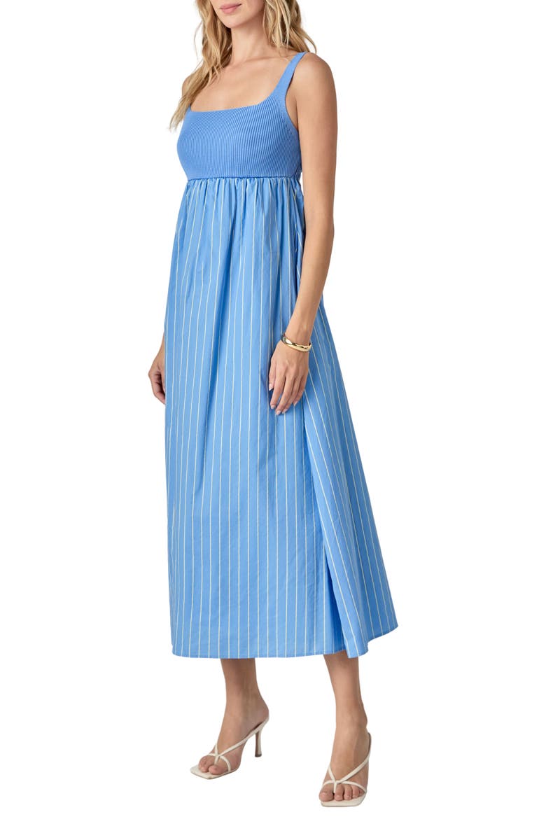 Tie Back Mixed Media Dress, Alternate, color, BLUE STRIPE