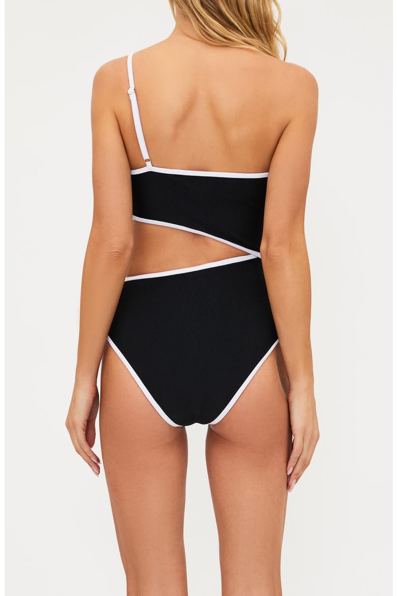 Liora Joyce Colorblock Cutout One-Shoulder One-Piece Swimsuit, Alternate, color, BLACK/ WHITE