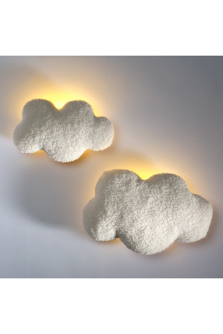 Soft White Puffy LED Light-Up Glowing Clouds 2-Pack Wall Decor, Alternate, color, Cream