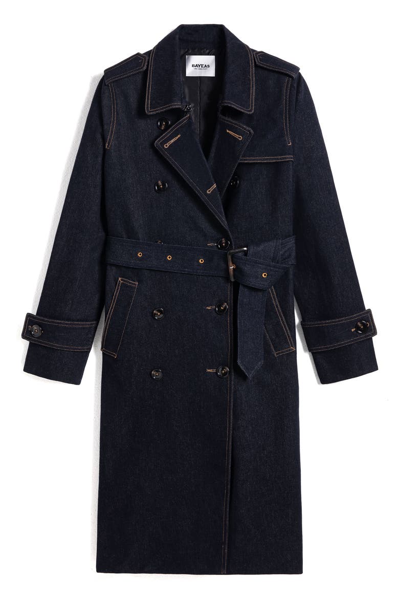 Double Breasted Denim Trench Coat, Alternate, color, DARK BLUE