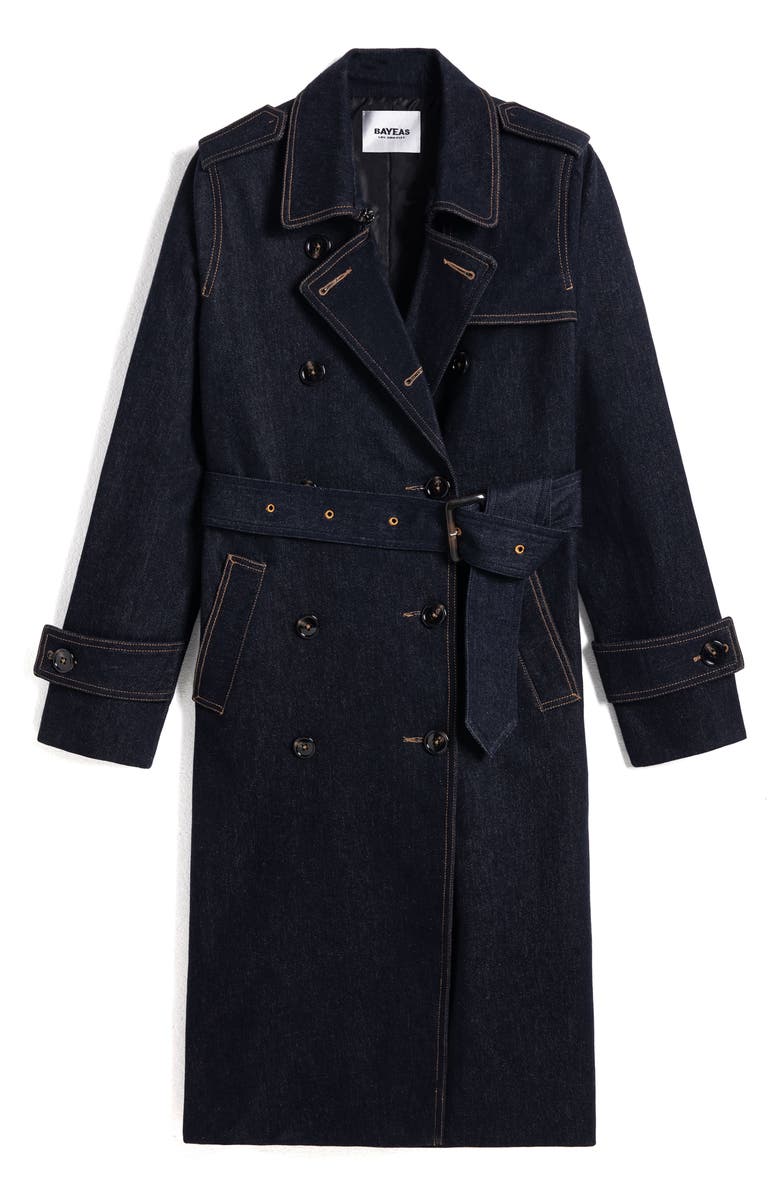 Bayeas Double Breasted Denim Trench Coat, Alternate, color, Dark Blue