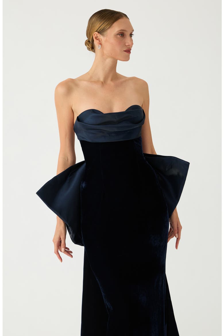 Tiffany Satin & Velvet Gown, Alternate, color, MIDNIGHT BLUE