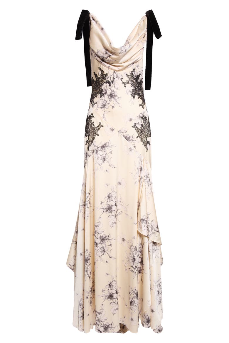 Handsketched Floral Lace Inset Gown, Alternate, color, GARDENIA/ BLACK