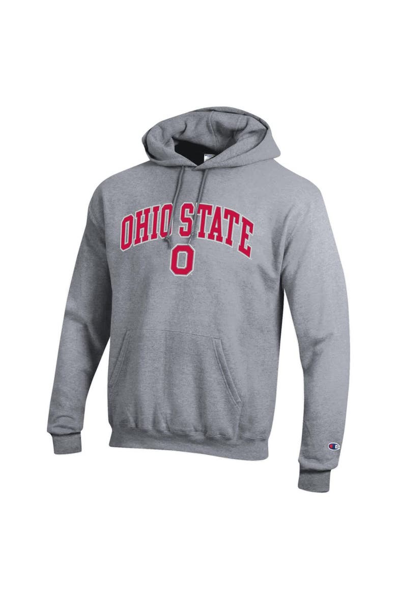Men's Champion  Heather Gray Ohio State Buckeyes Arched Logo Fleece Pullover Hoodie, Alternate, color, Heather Gray