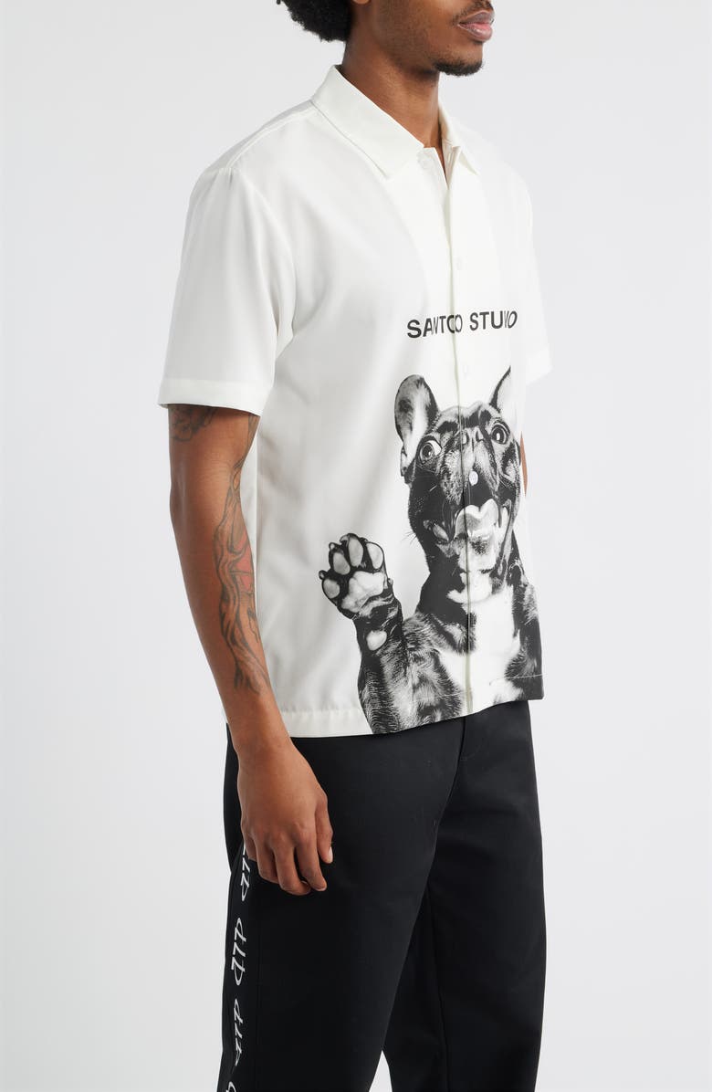 SANTO STUDIO My Dawg Graphic Button-Up Shirt, Alternate, color, White