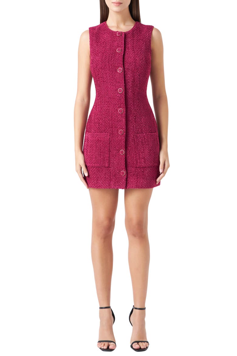 Sleeveless Tweed Minidress, Main, color, BORDEAUX