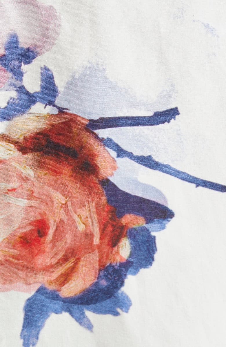 Erdem Short Sleeve Cotton Poplin Mini Shirtdress, Alternate, color, Painted Rose Bouquet White