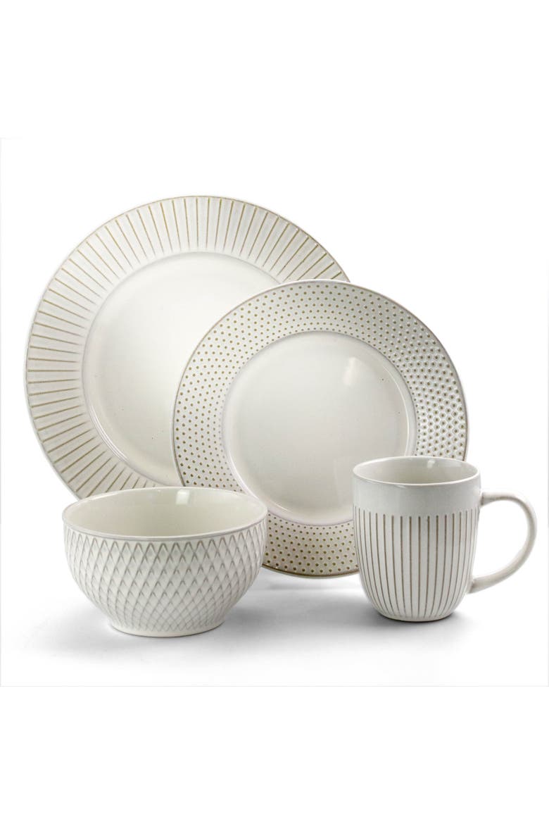 Market Finds 16 Piece Round Stoneware Dinnerware Set, Alternate, color, White