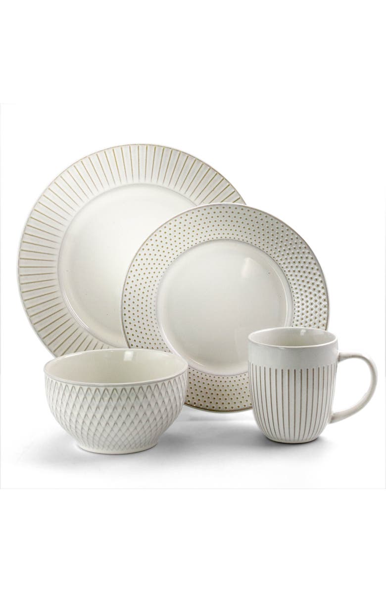 Elama Market Finds 16 Piece Round Stoneware Dinnerware Set, Alternate, color, White