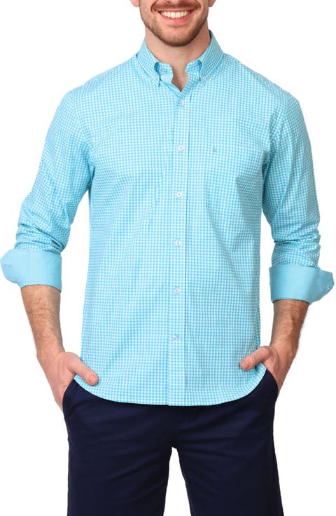 Gingham Stretch Cotton Button-Up Shirt